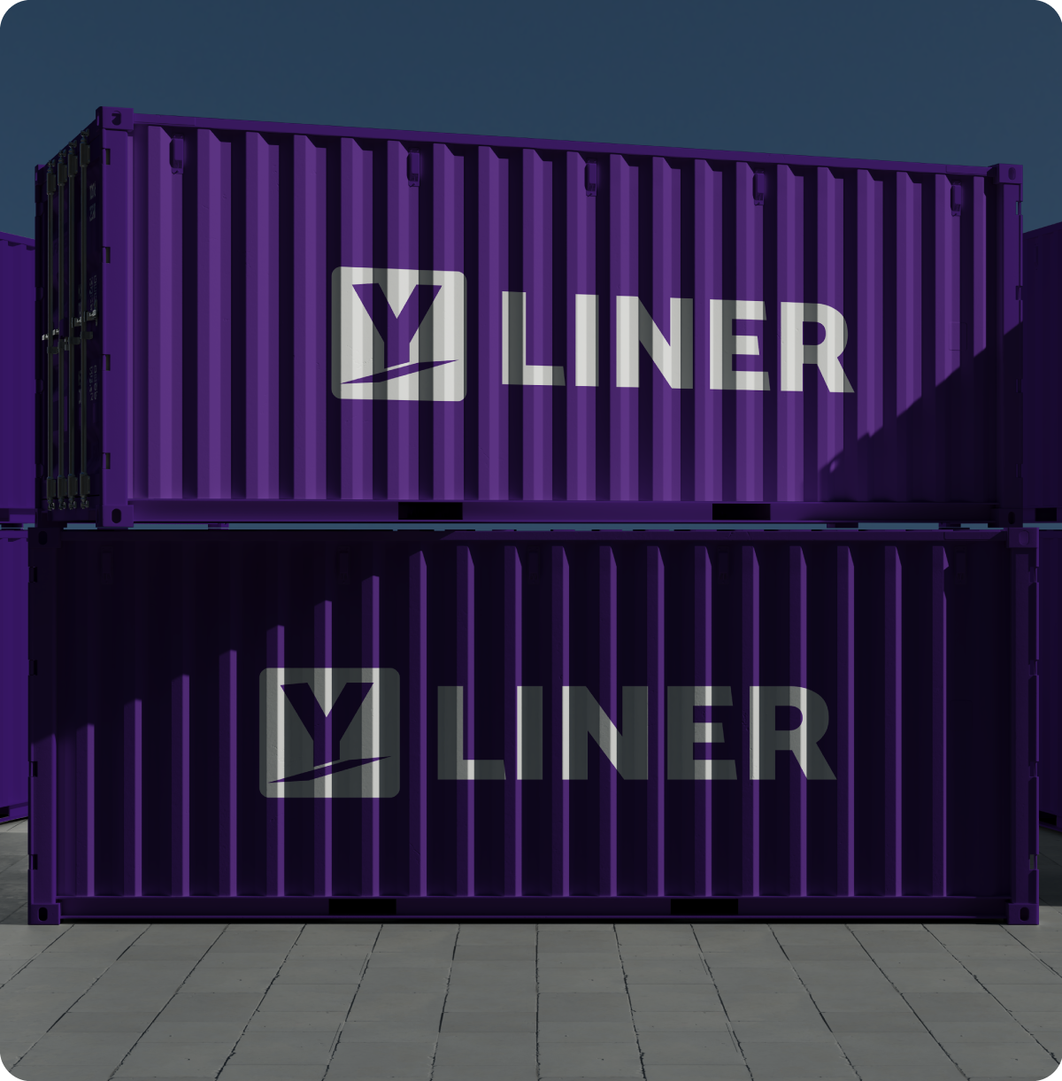 Y Liner branded containers stacked at terminal